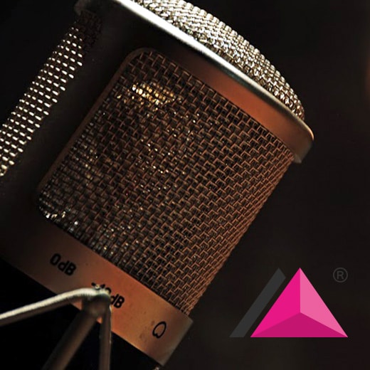 Ein Mikrofon und Mega audio Logo