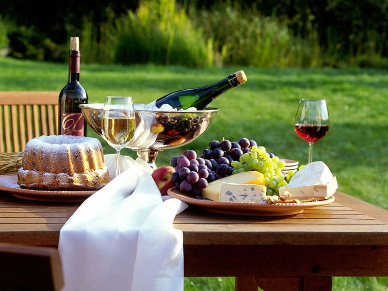Wein-Picknick mit Trauben und Käse